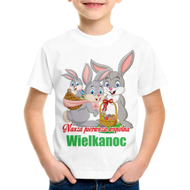 Nasza pierwsza wspólna Wielkanoc - zajączki - koszulka dziecięca